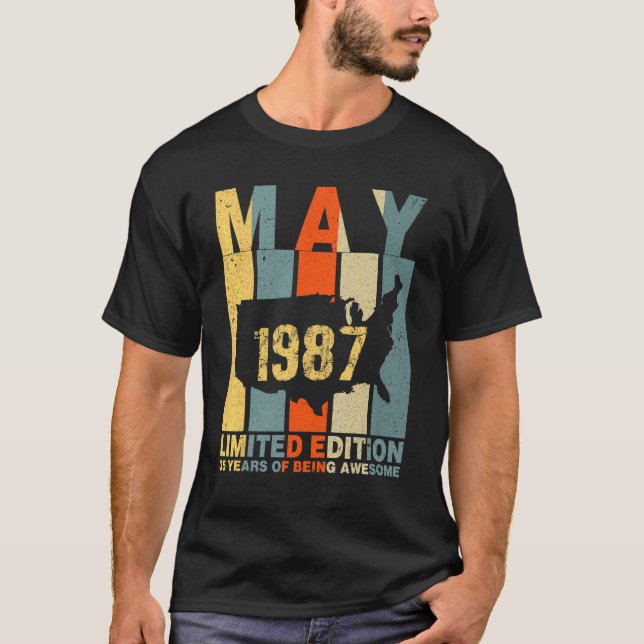 35th Birthday May 1987 35 Years Of Being Awesome T-Shirt (Front)