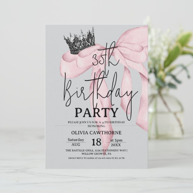 35th Birthday ⎮ Modern Royal Bow Birthday  Invitation (Standing Front)