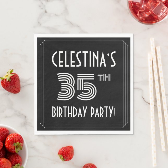 35th Birthday Party: Art Deco Style + Custom Name Napkin (Insitu)