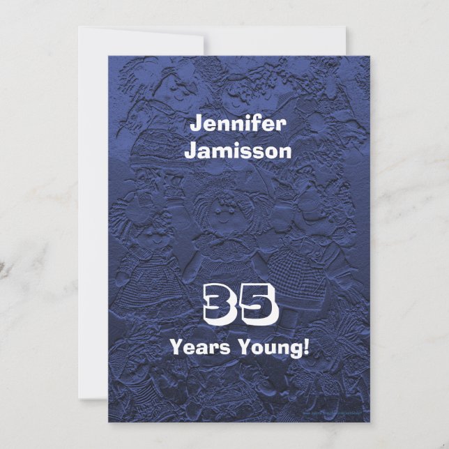 35th Birthday Party Dark Blue Dolls Invitations (Front)