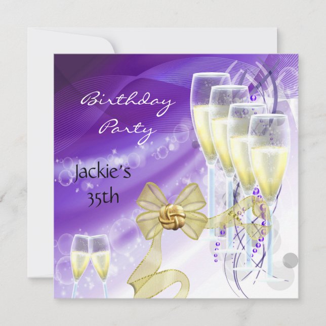 35th Birthday Party Elegant Purple Gold Invitation (Front)