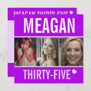 35th birthday party event celebration photo purple invitation