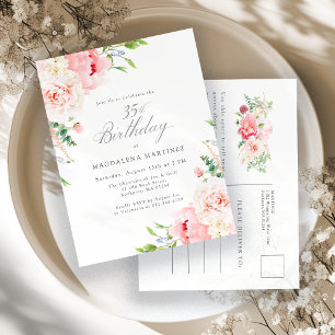 35th Birthday Party Feminine Pink Floral Invitat Invitation Postcard