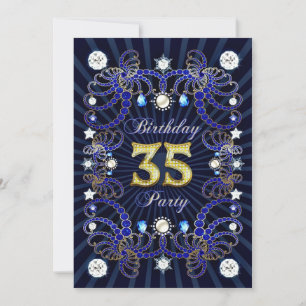 35th birthday party invite with masses of jewels