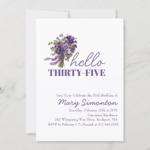 35th Birthday Party Purple Floral Bouquet Invitation