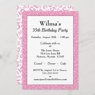 35th Birthday Party Theme Pink and White Pattern Invitation