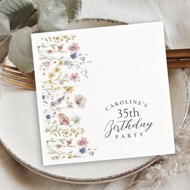 35th Birthday Party Wildflowers Watercolor Floral  Napkin (Creator Uploaded)