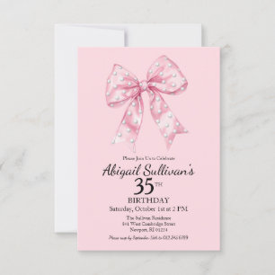35th Birthday Pink Bow with Golf Ball Polka Dots Invitation