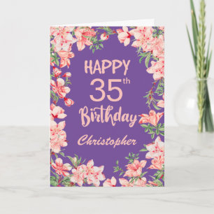 35th Birthday Purple Pink Peach Watercolor Floral Card