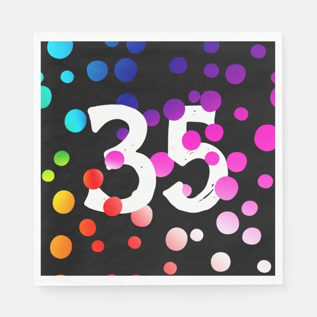 35th Birthday Rainbow Dots on Black   Napkin (Front)