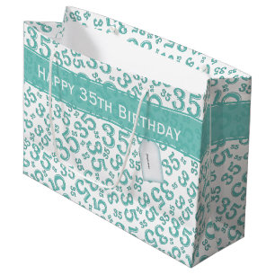 35th Birthday Random Number Pattern Teal/White Large Gift Bag
