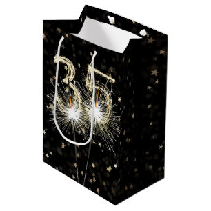 35th Birthday Sparklers on Black With Stars Medium Gift Bag