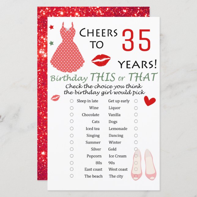 35th Birthday This or That Game (Front/Back)