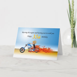 35th Birthday with a Flaming Motorcycle Card