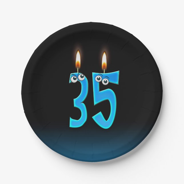 35th Birthday with lit candle numbers Paper Plate (Front)