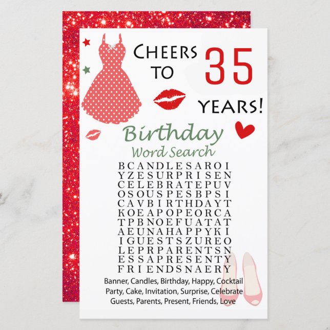 35th Birthday Word Search Game (Front/Back)