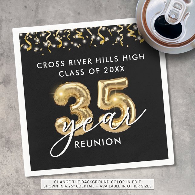 35th Class Reunion Black Gold Balloons Confetti Napkin (Creator Uploaded)