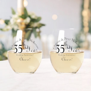 35th Coral Jade-Wedding Anniversary Signature Stemless Wine Glass