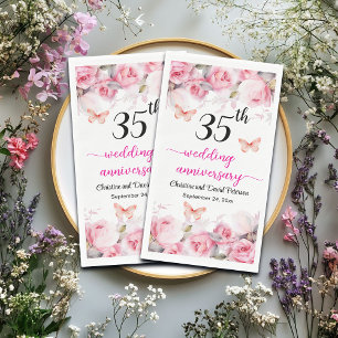 35th Coral Wedding Anniversary Blush Roses Napkin