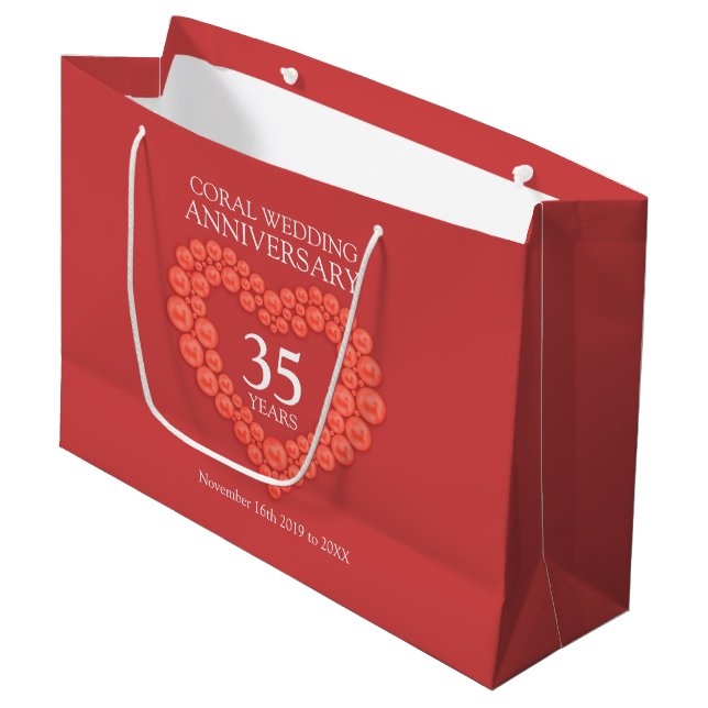 35th coral wedding anniversary photo heart large gift bag (Front Angled)