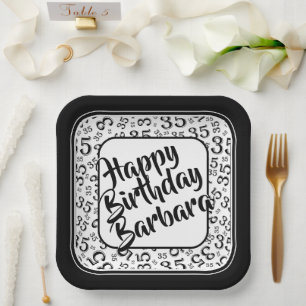 35th Party Random Number Pattern Black/White Paper Plate