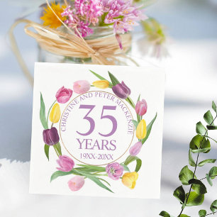 35th Watercolor Tulips Anniversary Napkin