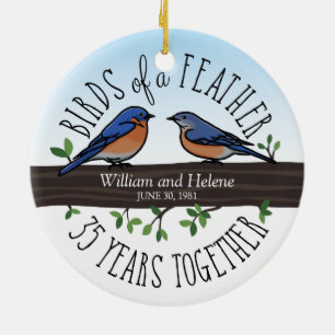 35th Wedding Anniversary, Bluebirds of a Feather Ceramic Ornament