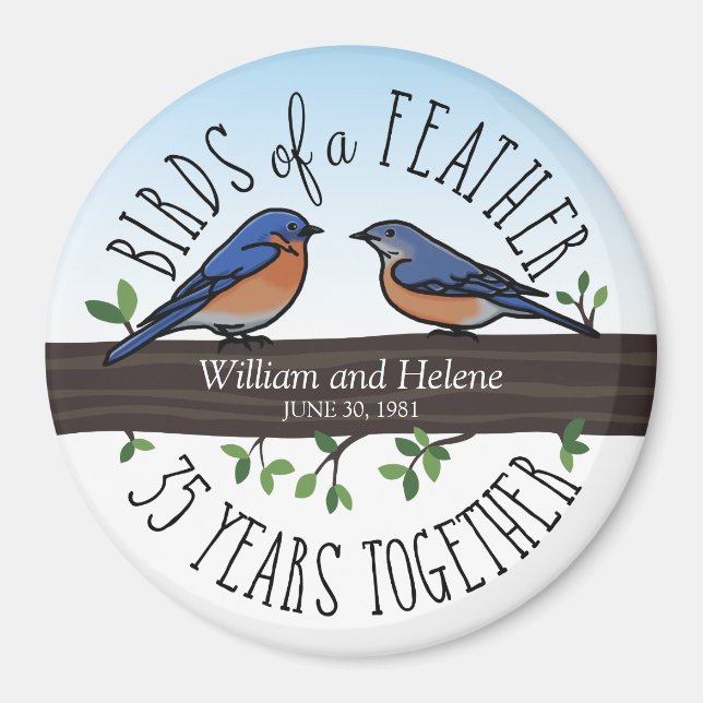 35th Wedding Anniversary, Bluebirds of a Feather Magnet (Front)