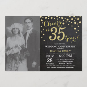 35th Wedding Anniversary Chalkboard Black and Gold Invitation