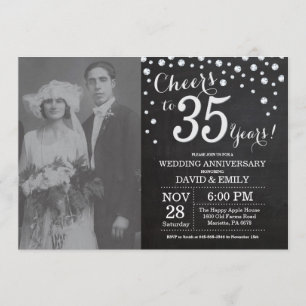 35th Wedding Anniversary Chalkboard Black Silver Invitation