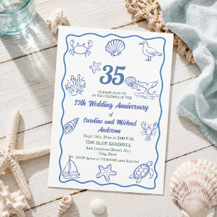 35th Wedding Anniversary Chic Hand Drawn Sea Life  Invitation