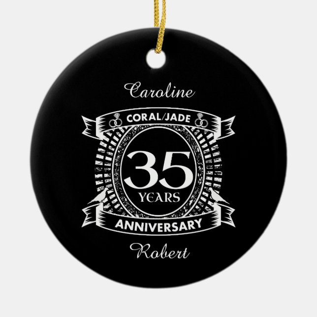 35th wedding anniversary Coral Jade crest Ceramic Ornament (Front)