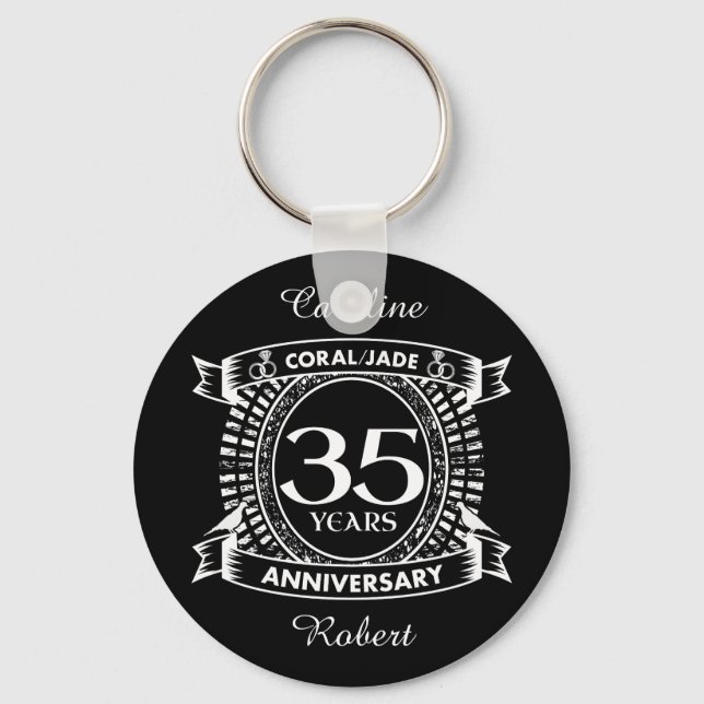 35th wedding anniversary Coral Jade crest Key Ring (Front)