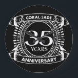35th wedding anniversary Coral Jade crest Large Clock<br><div class="desc">A romantic design to celebrate your 35th year of marriage. If you would like any help customising this design please contact me, their is an ask this designer button, just below this text. This thirty fifth, 35 years wedding anniversary crest has the text coral / jade as that is the...</div>