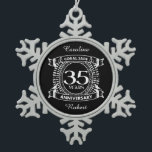 35th wedding anniversary Coral Jade crest Snowflake Pewter Christmas Ornament<br><div class="desc">A romantic design to celebrate your 35th year of marriage. If you would like any help customising this design please contact me, their is an ask this designer button, just below this text. This thirty fifth, 35 years wedding anniversary crest has the text coral / jade as that is the...</div>