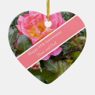 35th Wedding Anniversary Coral Rose Ceramic Ornament