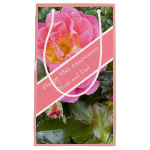 35th Wedding Anniversary Coral Rose Small Gift Bag