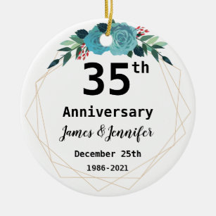 35th Wedding Anniversary Custom Names and Year Ceramic Ornament