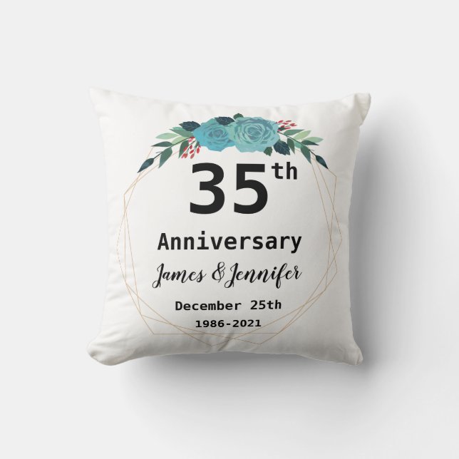 35th Wedding Anniversary Custom Names and Year Cushion (Front)