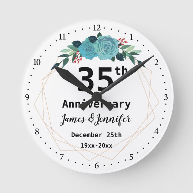 35th Wedding Anniversary Custom Names and Year Round Clock (Front)
