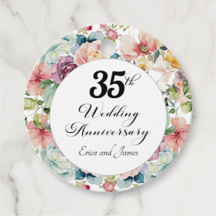 35th Wedding Anniversary Elegant Script Floral Favour Tags