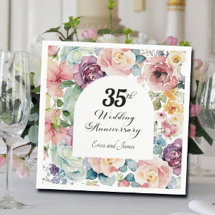 35th Wedding Anniversary Elegant Script Floral Napkin