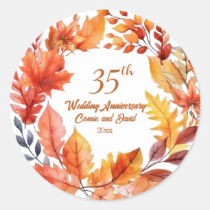 35th Wedding Anniversary Fall Floral Classic Round Sticker
