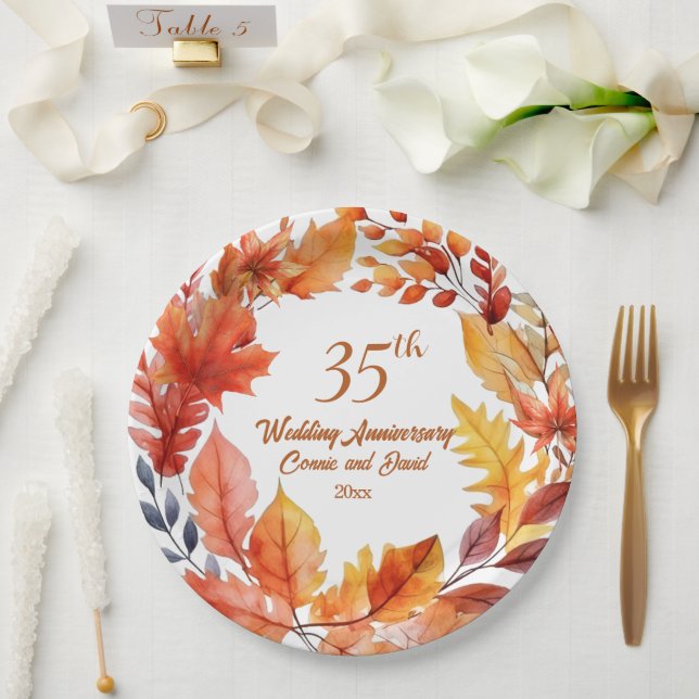 35th Wedding Anniversary Fall Floral Paper Plate (Wedding)