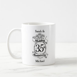 35th Wedding Anniversary Flowers black and white Coffee Mug