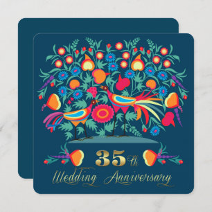 35th Wedding Anniversary Folk Art Invitation