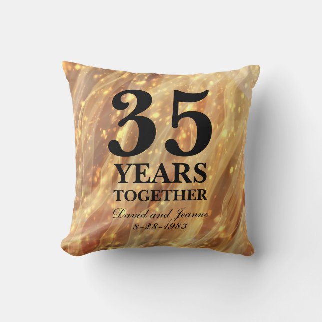 35th Wedding Anniversary Gold Party Lights Cushion (Front)