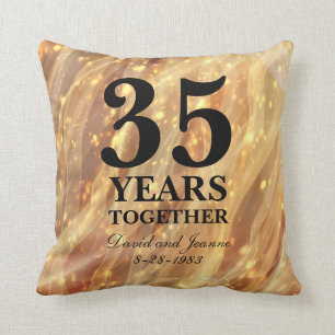35th Wedding Anniversary Gold Party Lights Cushion