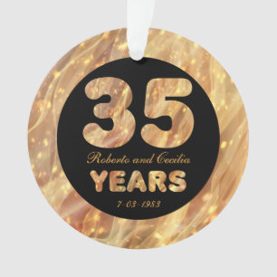 35th Wedding Anniversary Gold Party Lights Ornament
