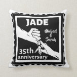 35th wedding anniversary holding hands cushion<br><div class="desc">If you would like any help customising this design, please use the ask this designer button, just below this text. A black and white design to commemorate your 35th, 30 years wedding anniversary. An illustration of a husband and wife holding hands. The text reads jade which is a traditional gift...</div>